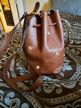 Vintage Sepcoeur Paris Studded Brown Leather Bucket Bag